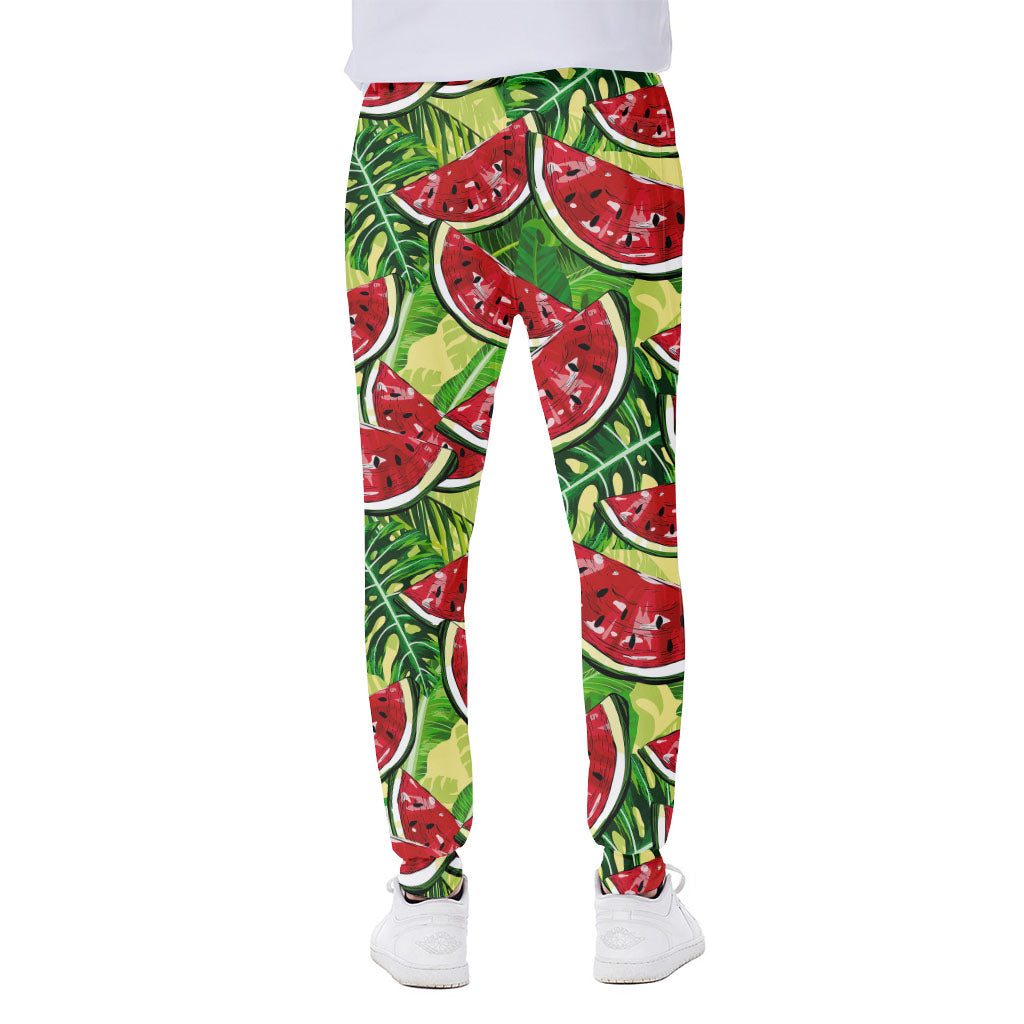 Tropical Leaves Watermelon Pattern Print Scuba Joggers