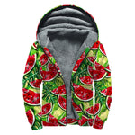 Tropical Leaves Watermelon Pattern Print Sherpa Lined Zip Up Hoodie