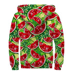 Tropical Leaves Watermelon Pattern Print Sherpa Lined Zip Up Hoodie