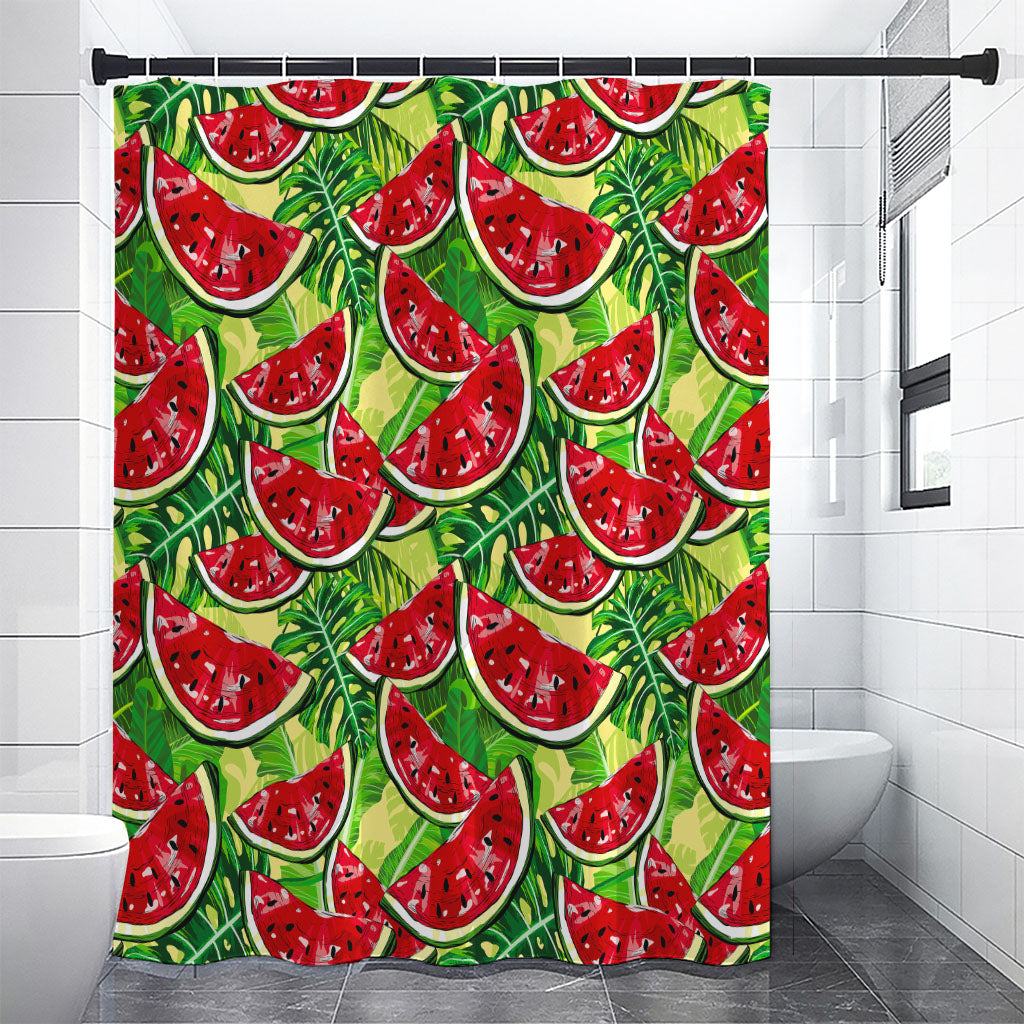 Tropical Leaves Watermelon Pattern Print Shower Curtain