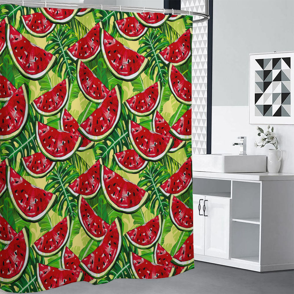 Tropical Leaves Watermelon Pattern Print Shower Curtain