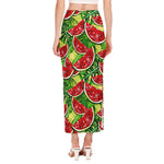 Tropical Leaves Watermelon Pattern Print Side Slit Maxi Skirt