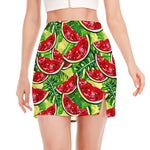 Tropical Leaves Watermelon Pattern Print Side Slit Mini Skirt