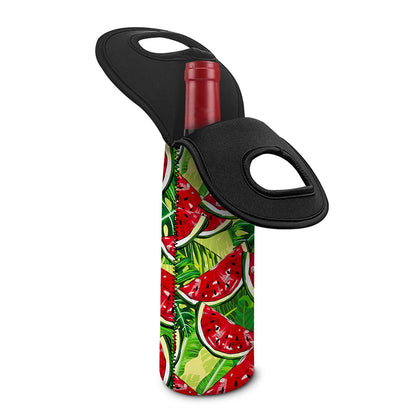 Tropical Leaves Watermelon Pattern Print Single Neoprene Wine Tote
