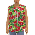 Tropical Leaves Watermelon Pattern Print Sleeveless Baseball Jersey