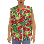 Tropical Leaves Watermelon Pattern Print Sleeveless Baseball Jersey
