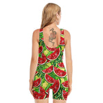 Tropical Leaves Watermelon Pattern Print Sleeveless One Piece Swimsuit