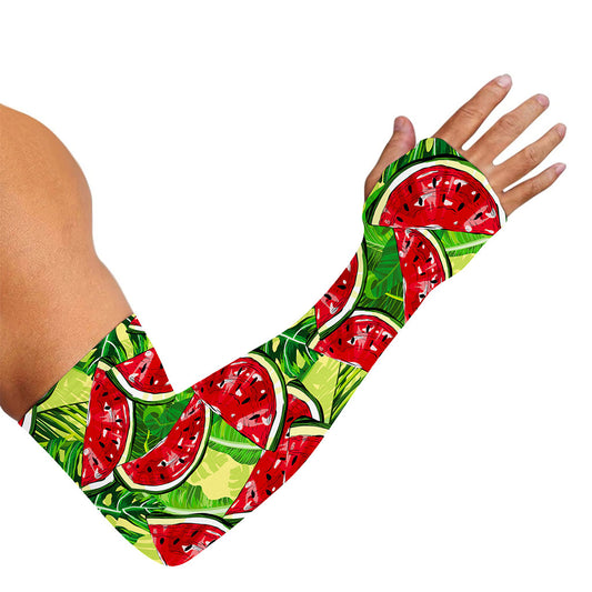 Tropical Leaves Watermelon Pattern Print Sun Protection Arm Sleeves