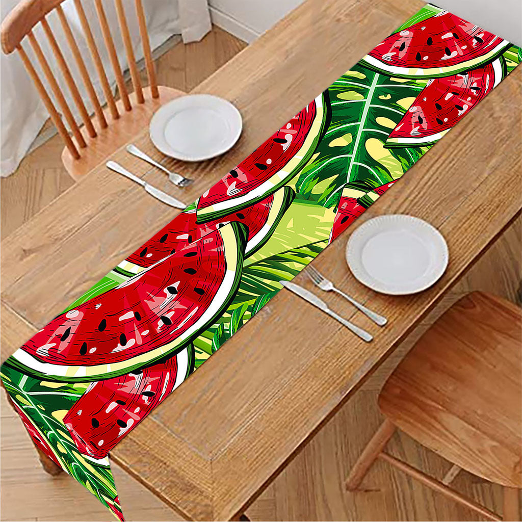 Tropical Leaves Watermelon Pattern Print Table Runner