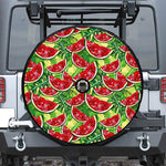 Tropical Leaves Watermelon Pattern Print Tire Cover With Camera Hole