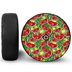 Tropical Leaves Watermelon Pattern Print Tire Cover With Camera Hole