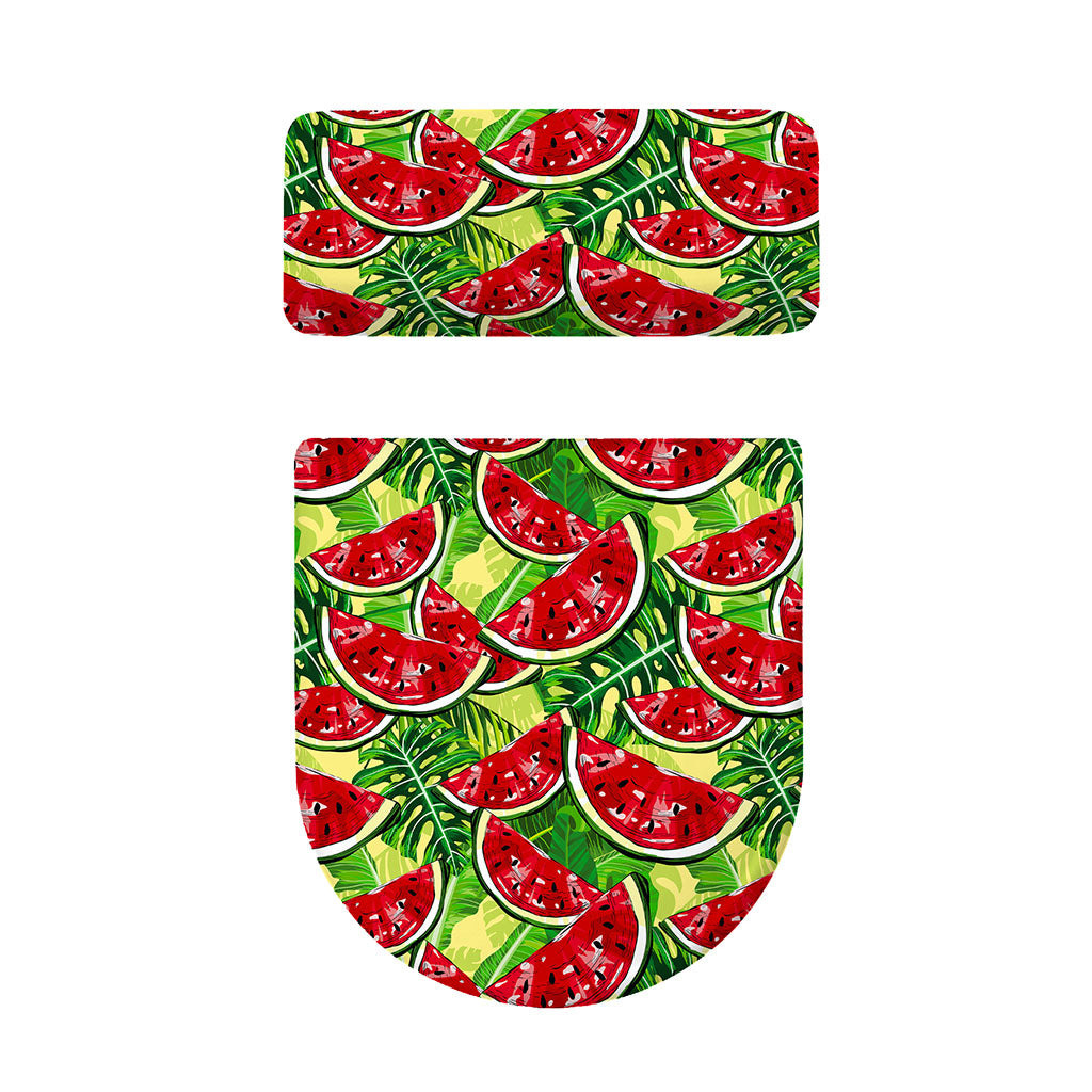 Tropical Leaves Watermelon Pattern Print Toilet Lid And Tank Cover Set