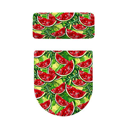Tropical Leaves Watermelon Pattern Print Toilet Lid And Tank Cover Set
