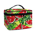Tropical Leaves Watermelon Pattern Print Travel Makeup Bag