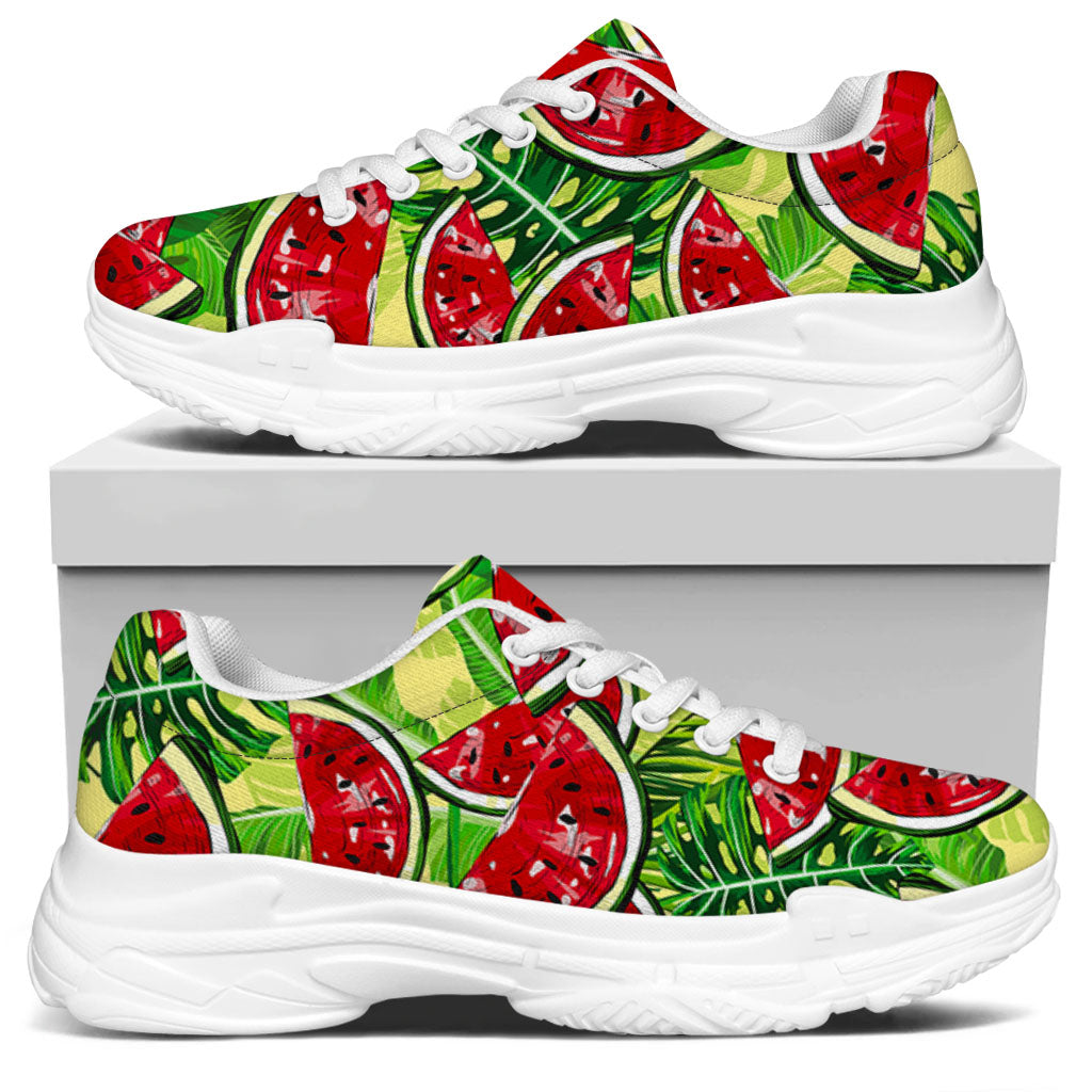 Tropical Leaves Watermelon Pattern Print White Chunky Shoes
