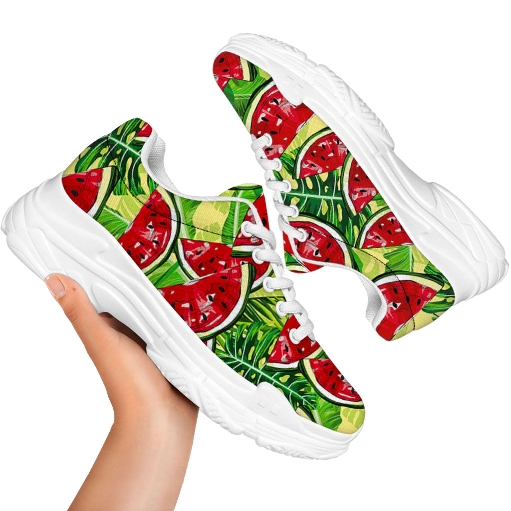 Tropical Leaves Watermelon Pattern Print White Chunky Shoes