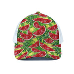 Tropical Leaves Watermelon Pattern Print White Mesh Trucker Cap