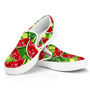 Tropical Leaves Watermelon Pattern Print White Slip On Sneakers