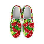 Tropical Leaves Watermelon Pattern Print White Slip On Sneakers