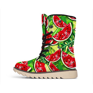 Tropical Leaves Watermelon Pattern Print Winter Boots