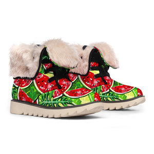 Tropical Leaves Watermelon Pattern Print Winter Boots