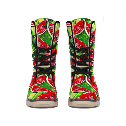 Tropical Leaves Watermelon Pattern Print Winter Boots
