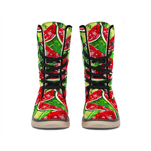 Tropical Leaves Watermelon Pattern Print Winter Boots