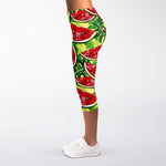 Tropical Leaves Watermelon Pattern Print Women's Capri Leggings