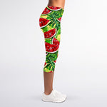 Tropical Leaves Watermelon Pattern Print Women's Capri Leggings