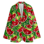 Tropical Leaves Watermelon Pattern Print Women's Cotton Blazer