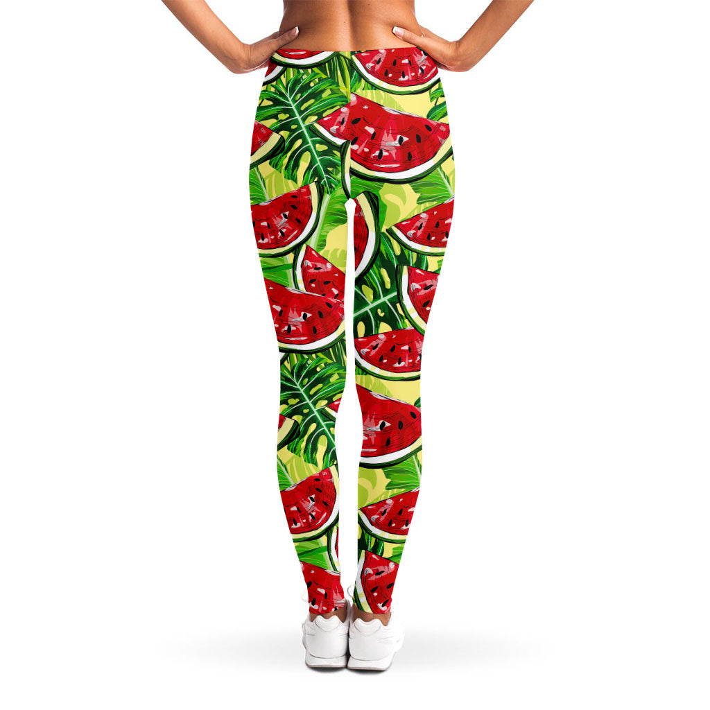 Tropical Leaves Watermelon Pattern Print Women's Leggings