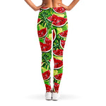 Tropical Leaves Watermelon Pattern Print Women's Leggings