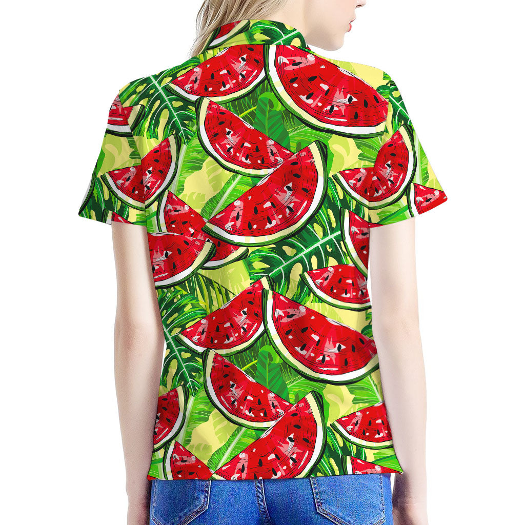 Tropical Leaves Watermelon Pattern Print Women's Polo Shirt