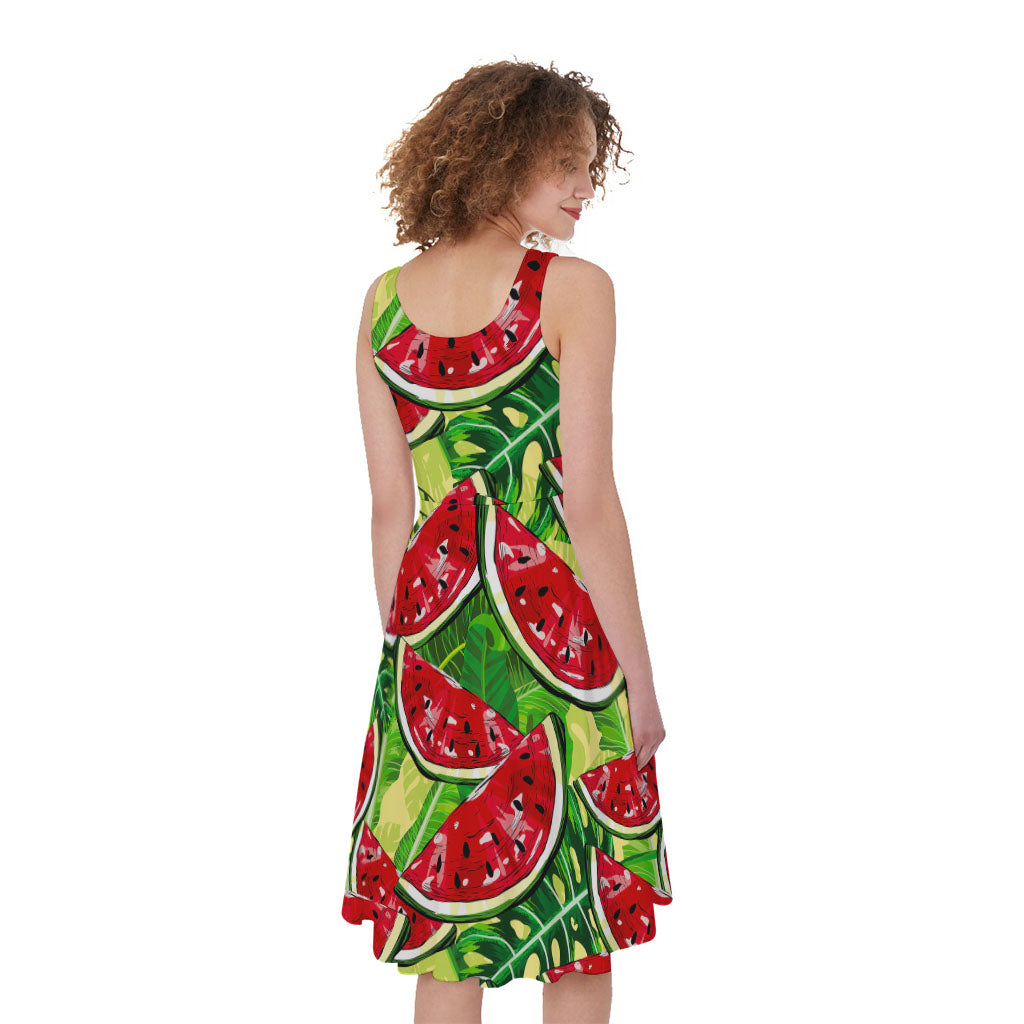 Tropical Leaves Watermelon Pattern Print Women's Sleeveless Dress