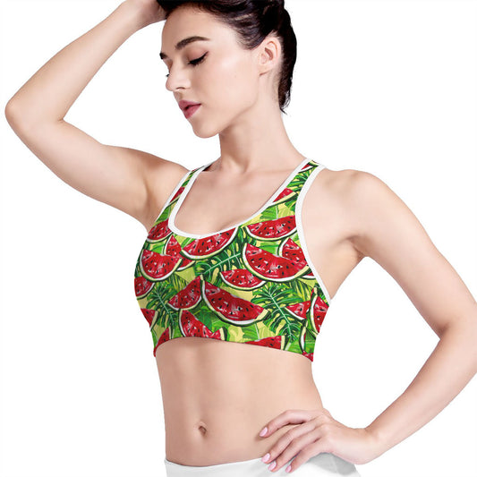 Tropical Leaves Watermelon Pattern Print Women's Sports Bra