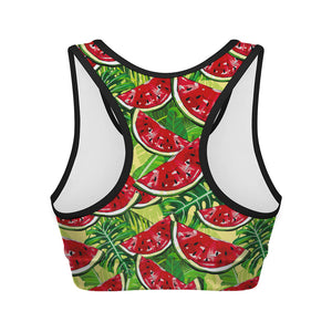 Tropical Leaves Watermelon Pattern Print Women's Sports Bra
