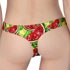 Tropical Leaves Watermelon Pattern Print Women's Thong