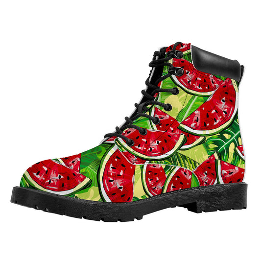 Tropical Leaves Watermelon Pattern Print Work Boots