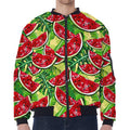 Tropical Leaves Watermelon Pattern Print Zip Sleeve Bomber Jacket