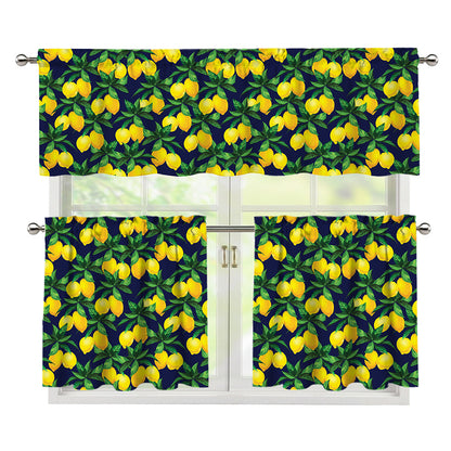 Tropical Lemon Pattern Print 3 Piece Kitchen Curtains