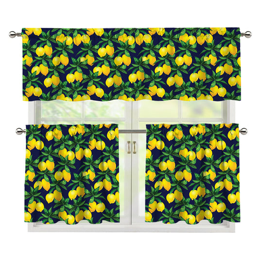 Tropical Lemon Pattern Print 3 Piece Kitchen Curtains
