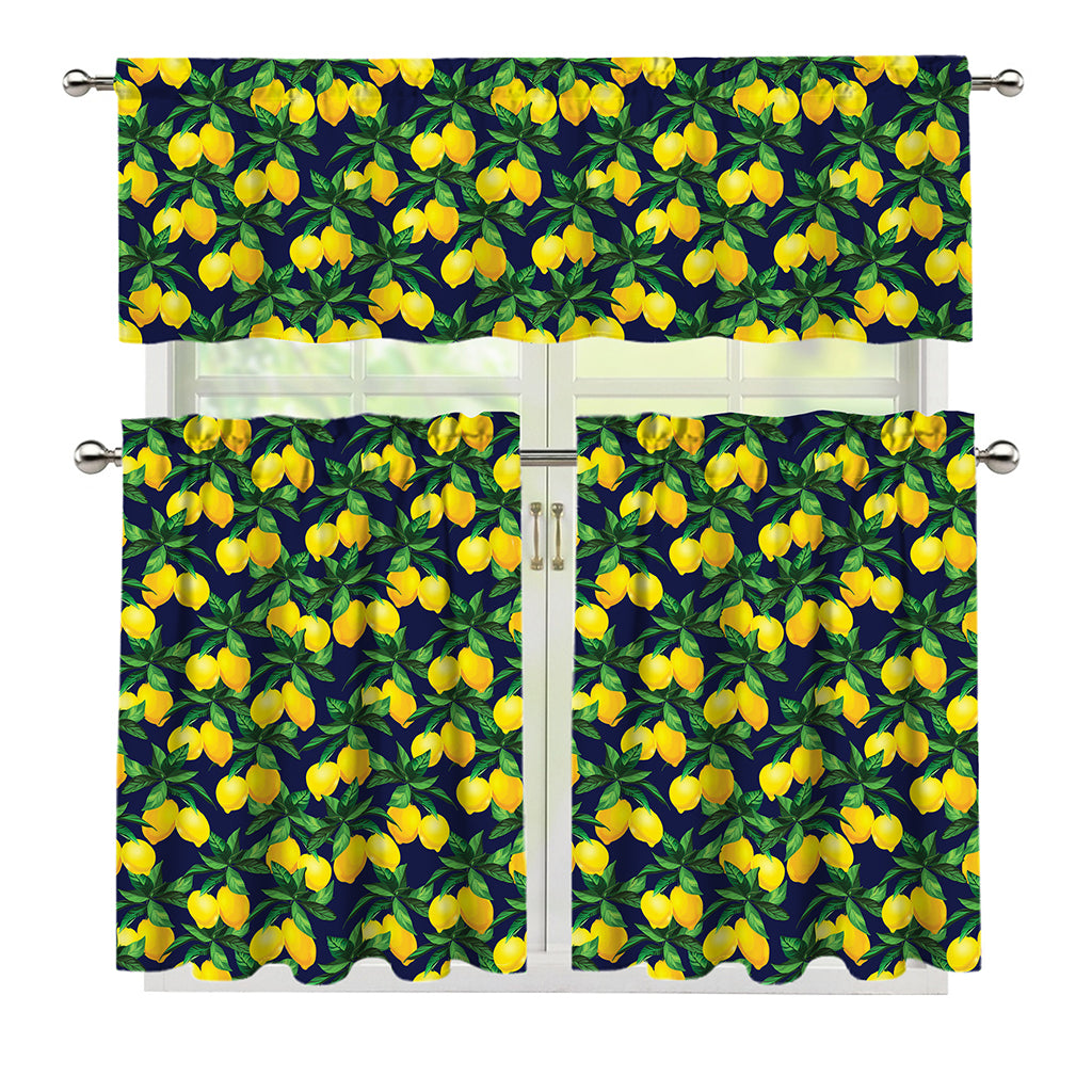 Tropical Lemon Pattern Print 3 Piece Kitchen Curtains