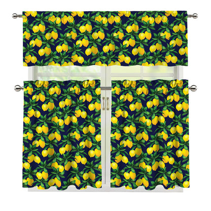 Tropical Lemon Pattern Print 3 Piece Kitchen Curtains