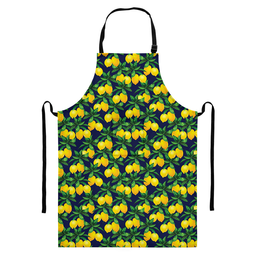Tropical Lemon Pattern Print Bib Apron With Pocket