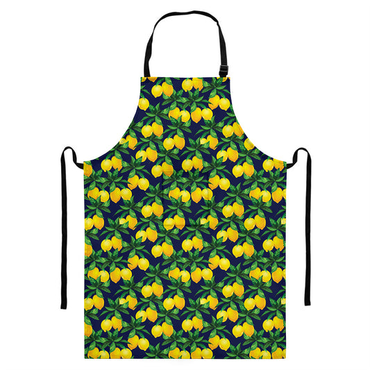 Tropical Lemon Pattern Print Bib Apron With Pocket