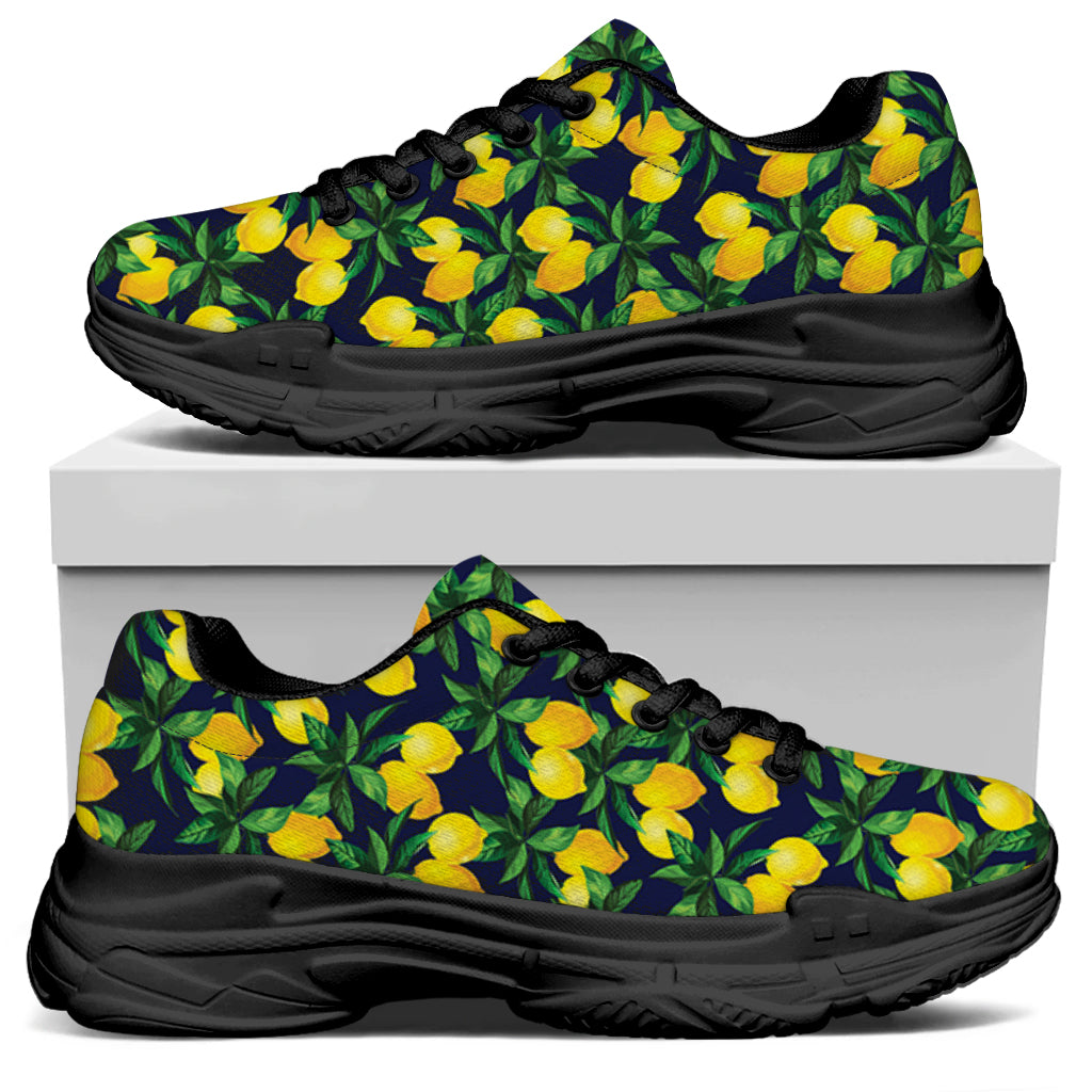 Tropical Lemon Pattern Print Black Chunky Shoes