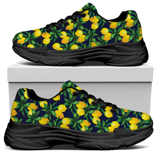 Tropical Lemon Pattern Print Black Chunky Shoes