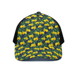 Tropical Lemon Pattern Print Black Mesh Trucker Cap