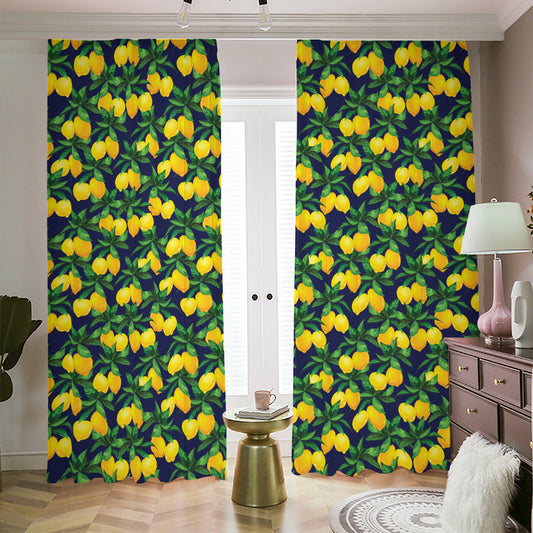 Tropical Lemon Pattern Print Blackout Pencil Pleat Curtains