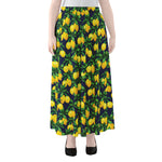 Tropical Lemon Pattern Print Chiffon Maxi Skirt